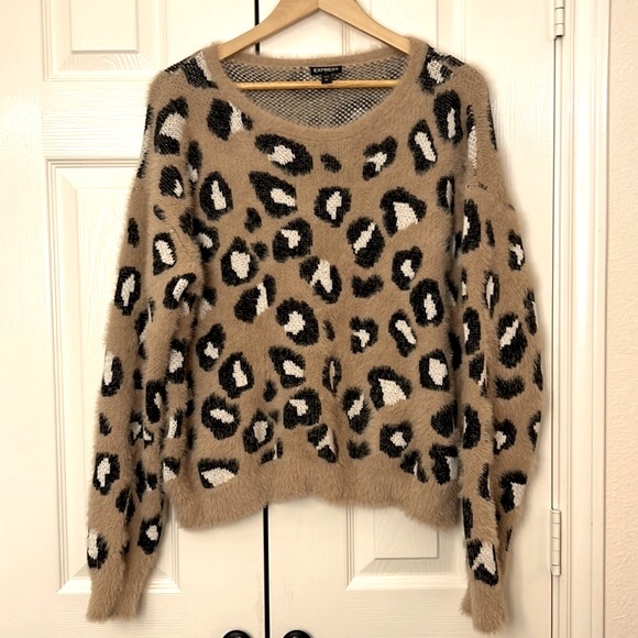 Express Sweaters - Express Long Sleeve Furry Fuzzy Animal Print Sweater Sz L
